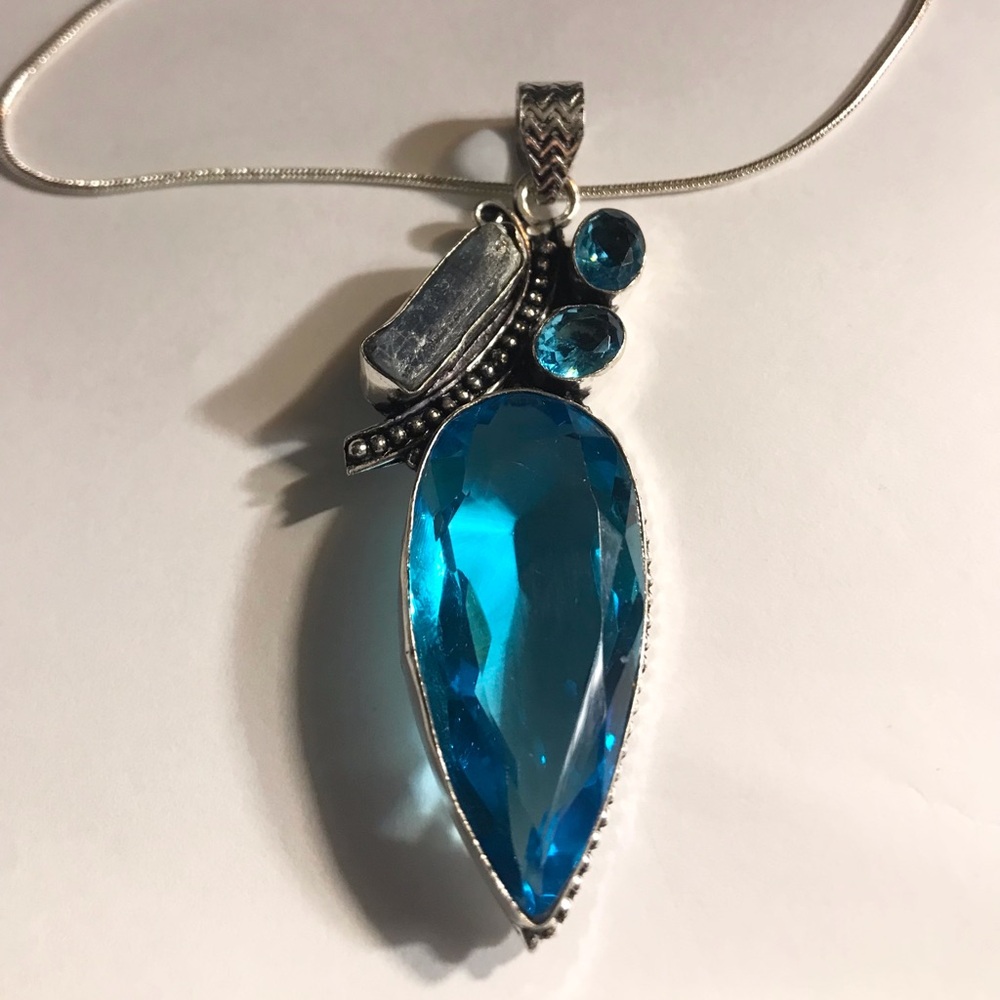 Blue Topaz Kyanite 925 Stamped Sterling Silver Necklace